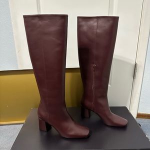 Brand New Genuine Leather Burgundy Knee High Boots Natan Designer Size EU 39